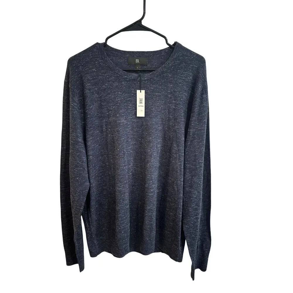 Banana Republic NWT Merino Wool Linen Men's Sweater Sz L Crew Blue Gray Heather